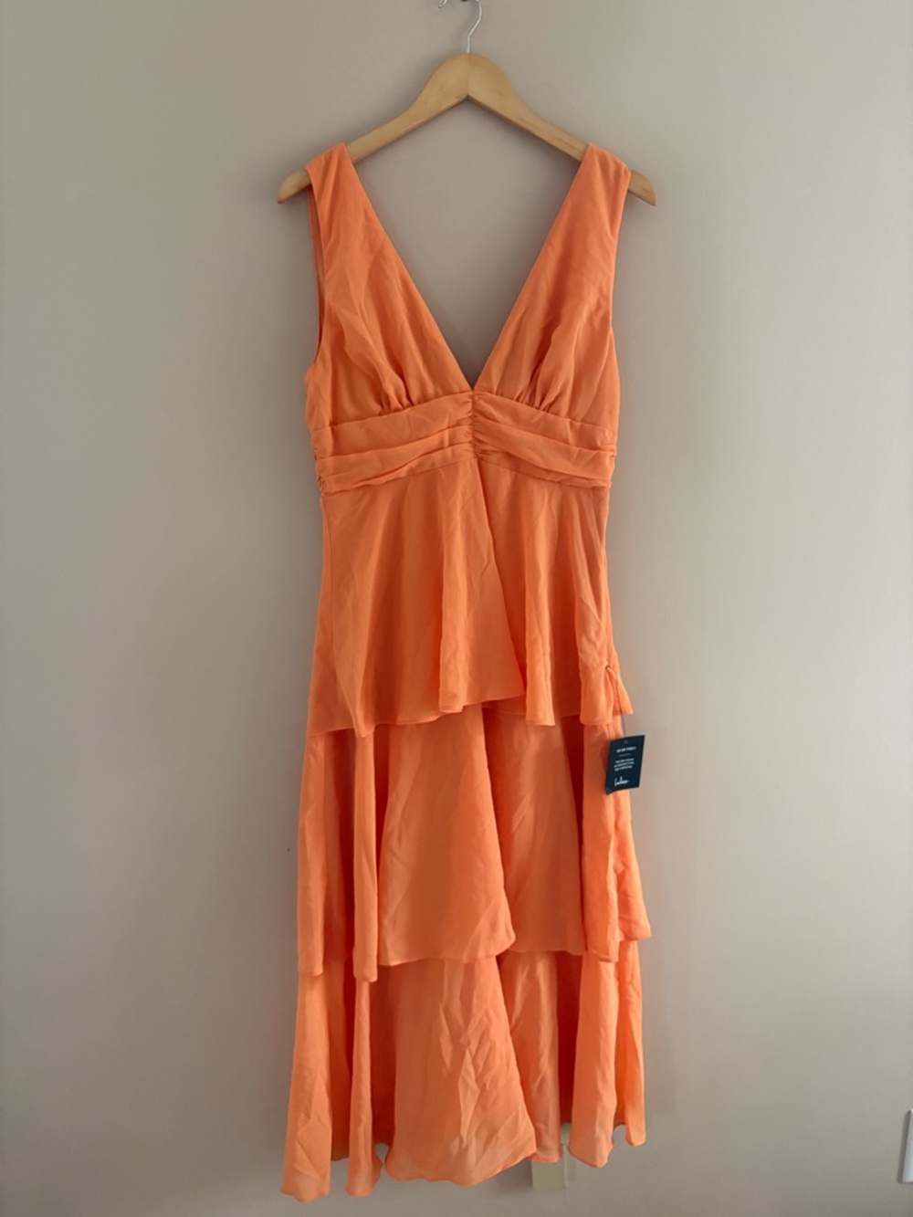 Lulu's Bright Orange V-Neck Tiered Maxi Dress